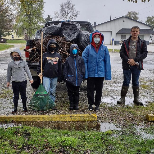 volunteers cleaning up