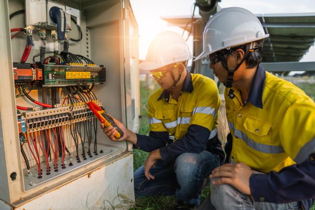 2 men working with solar panels